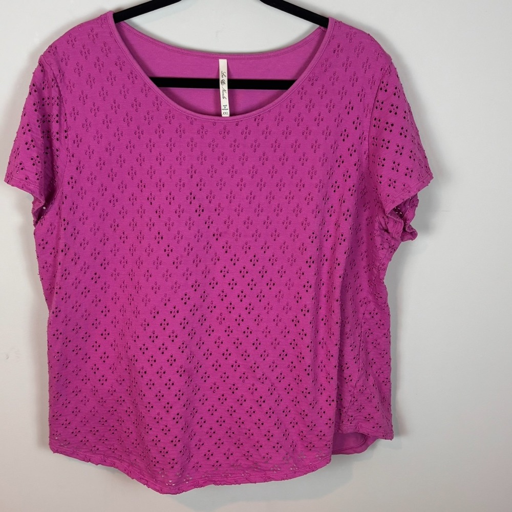 Leo & Nicole Womens 100% Cotton Pink Eyelet‎ Lined Short Sleeve Top XXL Comfort